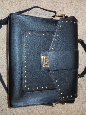 Source Unknown Black Laptop Satchel with Gold Studs